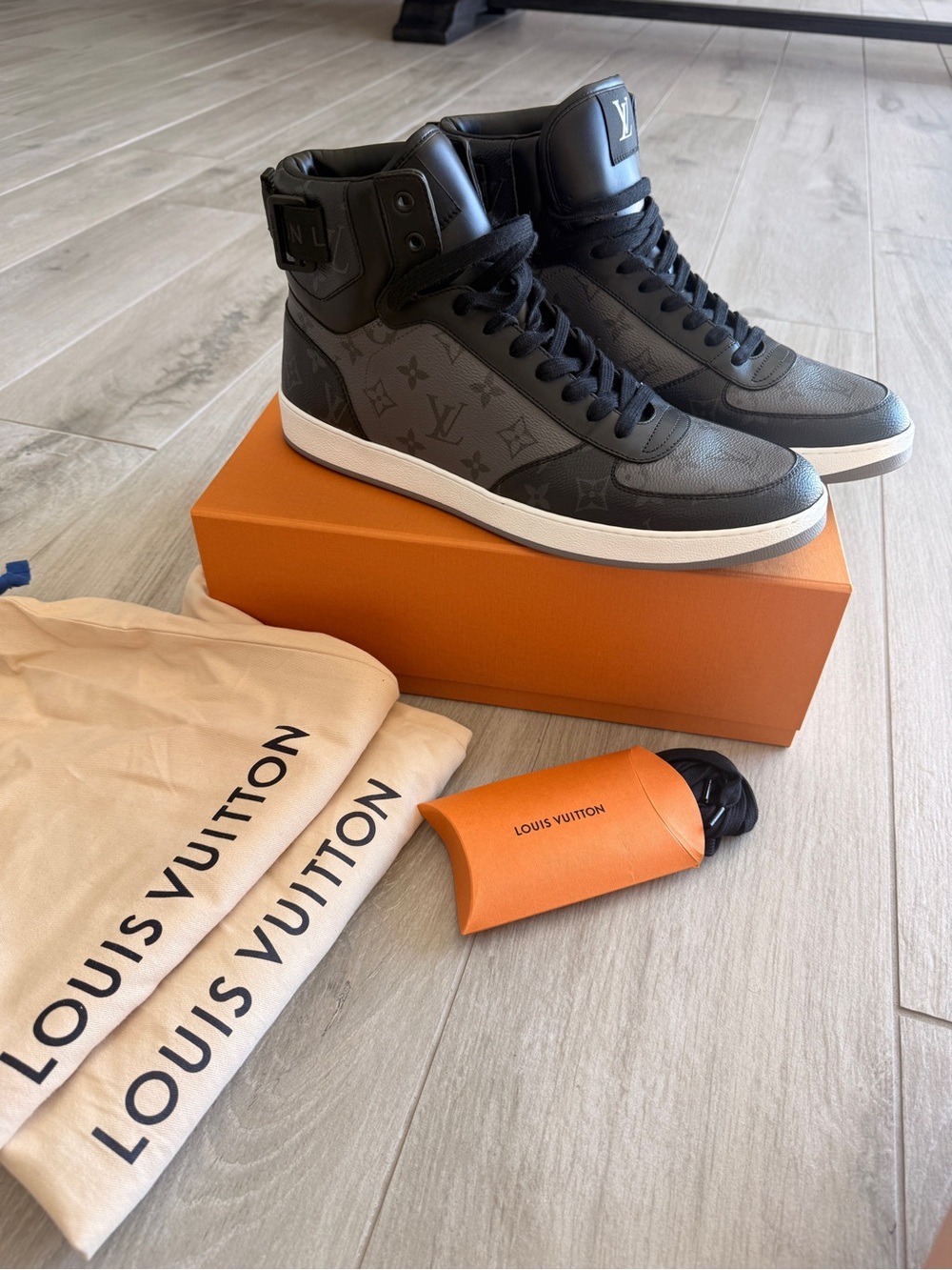 New Louis Vuitton Men's Black Monogram High-Top Sneakers Size 120 is a Men 13